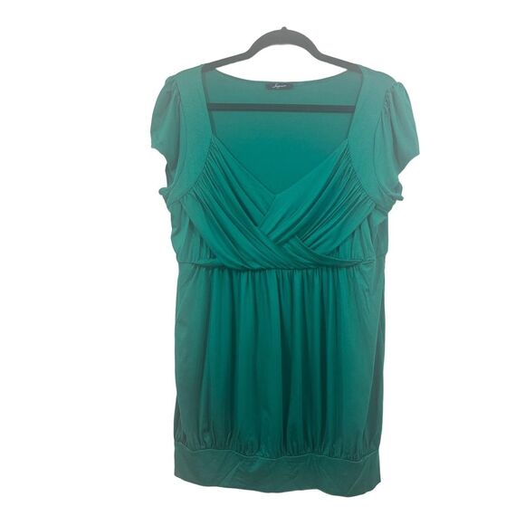 Soprano Womens Tunic Shirt Size 2X Emerald Green Ruched Puff Sleeve - Picture 5 of 10